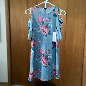 Stitch Fix Chennault Girl Hevelyn Brushed Cold Shoulder Swing Dress Grey sz 12